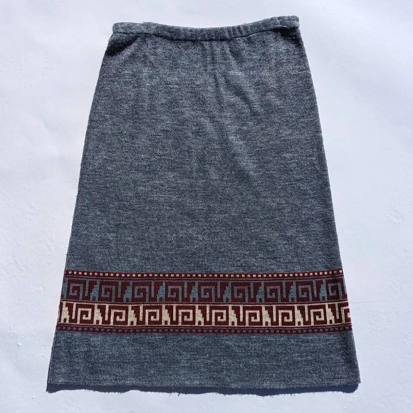 Vintage Blue Knit Long Skirt with Burgundy Pattern - Creations Isadora Small - Picture 1 of 6